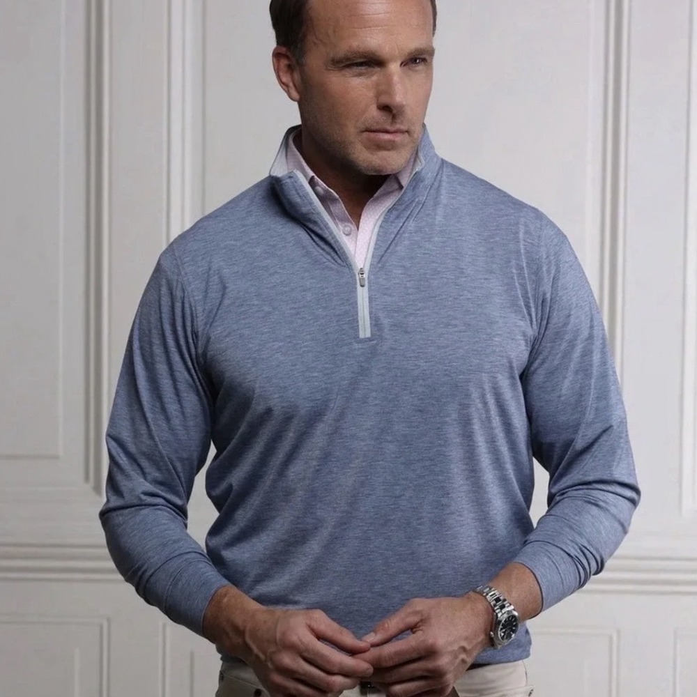 Collars & Co Mens Drirelease Quarter Zip Pullover Blue Heathered Large NWT - Picture 1 of 11
